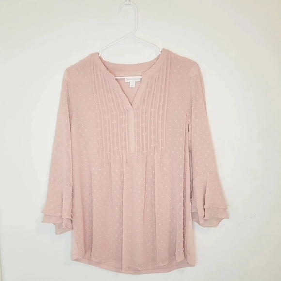 Charter Club Women's Double Ruffle Pintuck Long Sleeve Bohemian Blouses Small - Picture 3 of 6